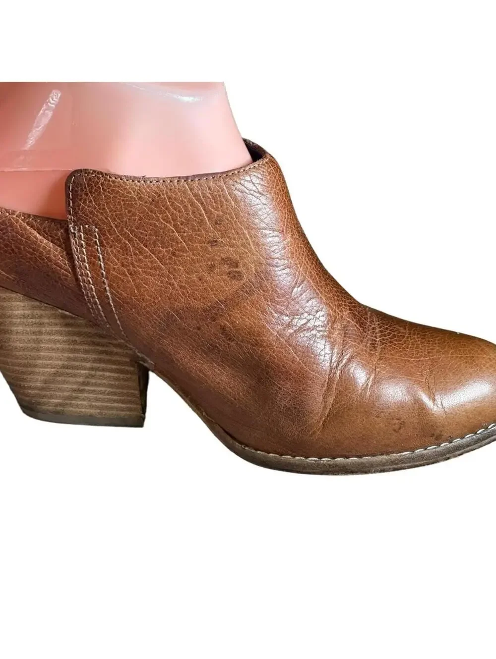 JEFFREY CAMPBELL • Ibiza Last Vinton Brown Leather Stack Heel Mules Booties 7.5